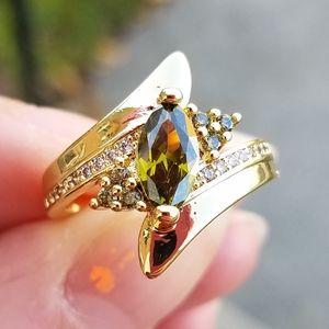 Marquise cut peridot gemstone 14k gold plated ring
